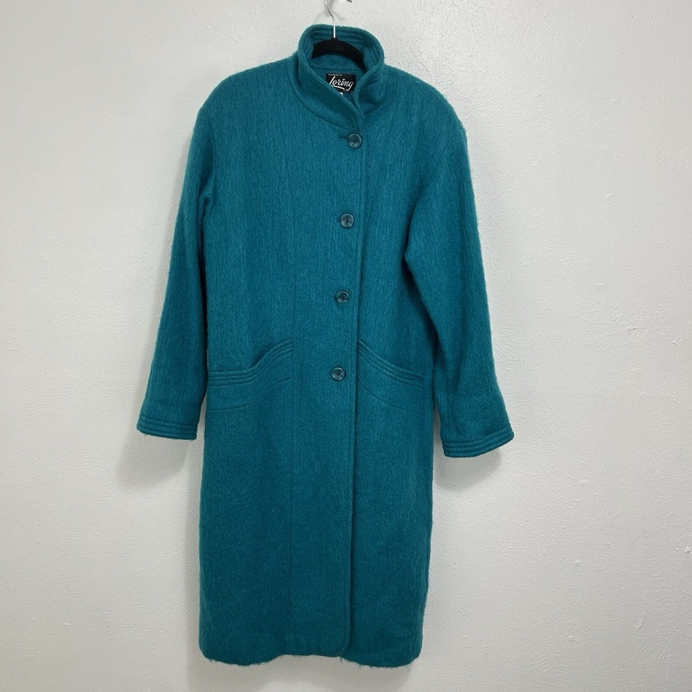Vintage 60s Loring Teal Blue Mohair Wool Blend Coat   USA Quiet Luxury 12 FLAWED